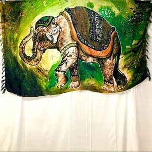 Green Elephant Print Tapestry Sarong Throw